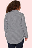 Kadın Oversize Çizgili Gömlek Uzun Kollu Dokuma Kumaş Günlük Kullanım Yaz Aylarının Vazgeçilmezi