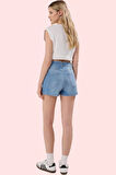 Kadın Yüksek Bel Geniş Paça Denim Şort Rahat Yaz Günlük Kombinler Hafta Sonu Modern Tasarım