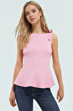 Fitted Peplum Bluz Kolsuz Bisiklet Yaka Örme Yazlık Seçkin Malzeme Yüksek Kalite