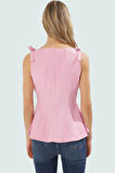 Fitted Peplum Bluz Kolsuz Bisiklet Yaka Örme Yazlık Seçkin Malzeme Yüksek Kalite