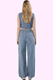 Kadın Yüksek Bel Geniş Paça Çizgili Pantolon Rahat Yazlık Günlük Yaz Aylarının Vazgeçilmezi