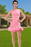 Mini A Kesim Balon Etekli Elbise Dokuma Yazlık Mezuniyet Elbisesi Konforlu Kesim Mükemmel Uyum