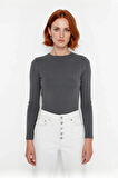 Kadın Fitted Bisiklet Yaka Uzun Kollu Basic Triko Kazak İlkbahar Sonbahar Şıklığına Zarif Dokunuş