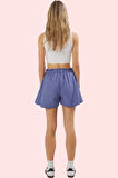 Kadın Keten Görünümlü Geniş Paça Şort Yüksek Bel Kısa Boy Pamuklu Günlük Kullanım Hafta Sonu