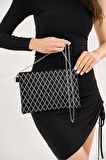 Gece Davetleri İçin Damla Taş Detaylı Zincir Askılı Şık Clutch El ve Omuz Çantası