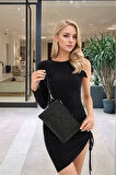 Gece Davetleri İçin Damla Taş Detaylı Zincir Askılı Şık Clutch El ve Omuz Çantası