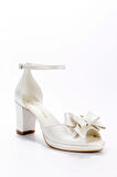Kadın Moda Şık Beyaz Sedef Cilt Fiyonk Topuklu Zarif Tasarım Düğün Nişan Gece Abiye Ayakkabı