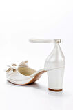 Kadın Moda Şık Beyaz Sedef Cilt Fiyonk Topuklu Zarif Tasarım Düğün Nişan Gece Abiye Ayakkabı