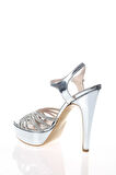 Kadın Moda Şık Gümüş Ayna Çapraz Topuklu Zarif Tasarım Düğün Nişan Gece Abiye Ayakkabı