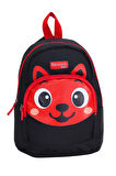 Tilki Figürlü Siyah Kırmızı Anaokulu Kreş Çantası 4 Bölmeli Erkek Çocuk Sırt Çantası