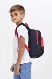 Tilki Figürlü Siyah Kırmızı Anaokulu Kreş Çantası 4 Bölmeli Erkek Çocuk Sırt Çantası