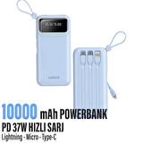  Hızlı Şarj Powerbank Type-C 37W 10000mAh Kendinden Kablolu Powerbank HIZLI