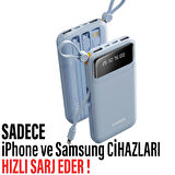  Hızlı Şarj Powerbank Type-C 37W 10000mAh Kendinden Kablolu Powerbank HIZLI