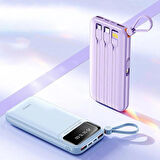 Hızlı Şarj Powerbank Type-C 37W 10000mAh Kendinden Kablolu Powerbank HIZLI Mor