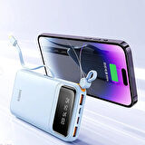 Hızlı Şarj Powerbank Type-C 37W 10000mAh Kendinden Kablolu Powerbank HIZLI Mor