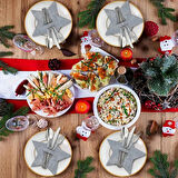 Yılbaşı Yıldızı Kırmızı Keçe Çatal Bıçak Tutucu, Yılbaşı Masası Dekoru, Şık Sofralar için.