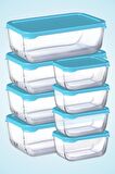 8 Parça Snowbox Saklama Kabı Takımı - Mavi Kapaklı / 4 Büyük + 4 Orta