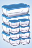 12 Parça Snowbox Mavi Kapaklı Saklama Kabı Takımı / 4 Büyük + 8 Küçük / Özel Set