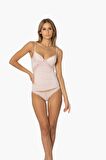 Kadın Pembe Dantelli Penye Atlet Külot Set  - 356