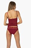 Kadın Bordo Dantelli Penye Atlet Külot Seti 375