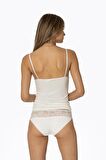 Kadın Ekru Dantelli Penye Atlet Külot Set  - 375