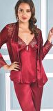 Pierre Cardin 6620 6'Lı Çeyizlik Saten Gecelik Sabahlık Takım BORDO