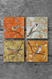 Serçe Kuş Taş Bardak Altlığı Masaüstü Koruyucu Altlık 4 Parça Set 10x10cm Stone Coasters