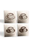 Kahve Taş Bardak Altlığı Masaüstü Koruyucu Altlık 4 Parça Set 10x10cm Stone Coasters