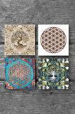 Yaşam Çiçeği, Hayat Ağacı Taş Bardak Altlığı Masaüstü Koruyucu Altlık 4 Parça Set 10x10cm Stone Coasters