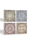 Etnik Desen Taş Bardak Altlığı Masaüstü Koruyucu Altlık 4 Parça Set 10x10cm Stone Coasters