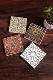 Etnik Desen Taş Bardak Altlığı Masaüstü Koruyucu Altlık 4 Parça Set 10x10cm Stone Coasters
