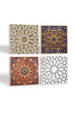 Etnik Desen Taş Bardak Altlığı Masaüstü Koruyucu Altlık 4 Parça Set 10x10cm Stone Coasters