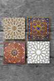 Etnik Desen Taş Bardak Altlığı Masaüstü Koruyucu Altlık 4 Parça Set 10x10cm Stone Coasters