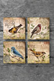 Serçe Kuş Taş Bardak Altlığı Masaüstü Koruyucu Altlık 4 Parça Set 10x10cm Stone Coasters