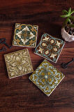Desen Taş Bardak Altlığı Masaüstü Koruyucu Altlık 4 Parça Set 10x10cm Stone Coasters