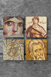 Soteria Mozaiği, Çingene Kızı, Mozaik Serisi Taş Bardak Altlığı Masaüstü Koruyucu Altlık 4 Parça Set 10x10cm Stone Coasters