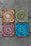 Mandala Taş Bardak Altlığı Masaüstü Koruyucu Altlık 4 Parça Set 10x10cm Stone Coasters