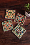Etnik Desen Taş Bardak Altlığı Masaüstü Koruyucu Altlık 4 Parça Set 10x10cm Stone Coasters