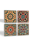 Etnik Desen Taş Bardak Altlığı Masaüstü Koruyucu Altlık 4 Parça Set 10x10cm Stone Coasters