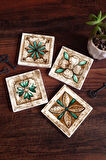 Fas Desenli Vintage Taş Bardak Altlığı Masaüstü Koruyucu Altlık 4 Parça Set 10x10cm Stone Coasters