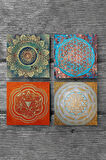Mandala, Yaşam Çiçeği, Sri Yantra Taş Bardak Altlığı Masaüstü Koruyucu Altlık 4 Parça Set 10x10cm Stone Coasters