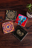 Mandala, Fil, Horus'un Gözü, Sri Yantra Taş Bardak Altlığı Masaüstü Koruyucu Altlık 4 Parça Set 10x10cm Stone Coasters