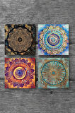 Mandala, Sri Yantra, Yaşam Çiçeği Taş Bardak Altlığı Masaüstü Koruyucu Altlık 4 Parça Set 10x10cm Stone Coasters