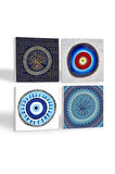 Nazar Taş Bardak Altlığı Masaüstü Koruyucu Altlık 4 Parça Set 10x10cm Stone Coasters