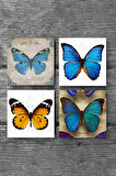Kelebek Taş Bardak Altlığı Masaüstü Koruyucu Altlık 4 Parça Set 10x10cm Stone Coasters