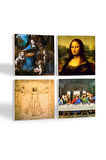 Da Vinci Son Akşam Yemeği, Kayalıklar Bakiresi, Mona Lisa, Vitruvius Adamı Taş Bardak Altlığı Masaüstü Koruyucu Altlık 4 Parça Set 10x10cm Stone Coasters