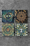 Hayat Ağacı, Mandala, Nazar, Sri Yantra Taş Bardak Altlığı Masaüstü Koruyucu Altlık 4 Parça Set 10x10cm Stone Coasters