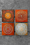 Sri Yantra, Mandala Taş Bardak Altlığı Masaüstü Koruyucu Altlık 4 Parça Set 10x10cm Stone Coasters