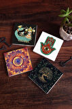 Mandala, Fatma Ana Eli (Hamsa), Hayat Ağacı, Şahmeran Taş Bardak Altlığı Masaüstü Koruyucu Altlık 4 Parça Set 10x10cm Stone Coasters