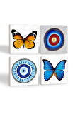 Nazar, Kelebek Taş Bardak Altlığı Masaüstü Koruyucu Altlık 4 Parça Set 10x10cm Stone Coasters